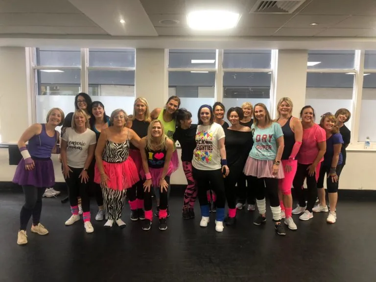 Hen party group dancing at a Flash Dance dance class in Canterbury