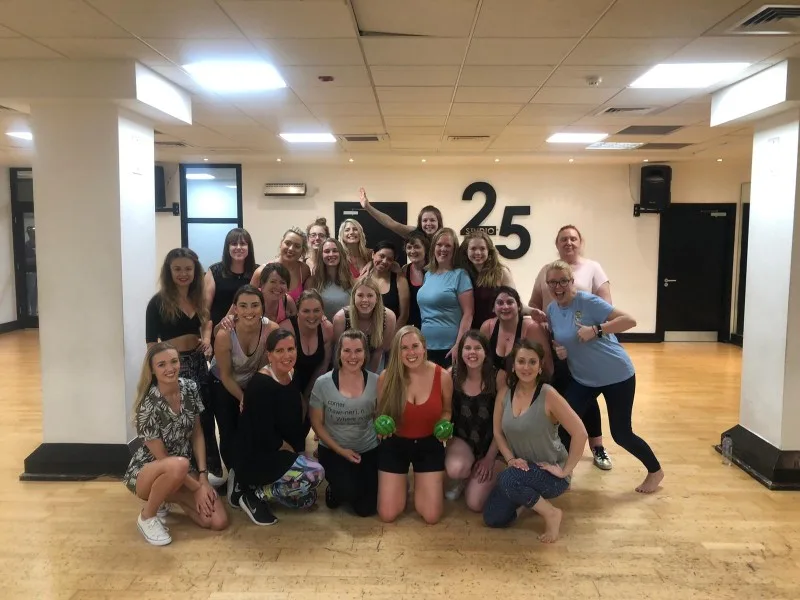 Hen party group dancing at a Dirty Dancing dance class in Oxford